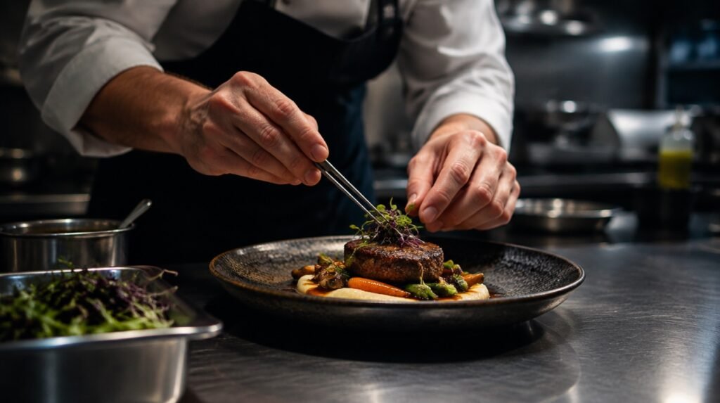 Chef plating a signature dish