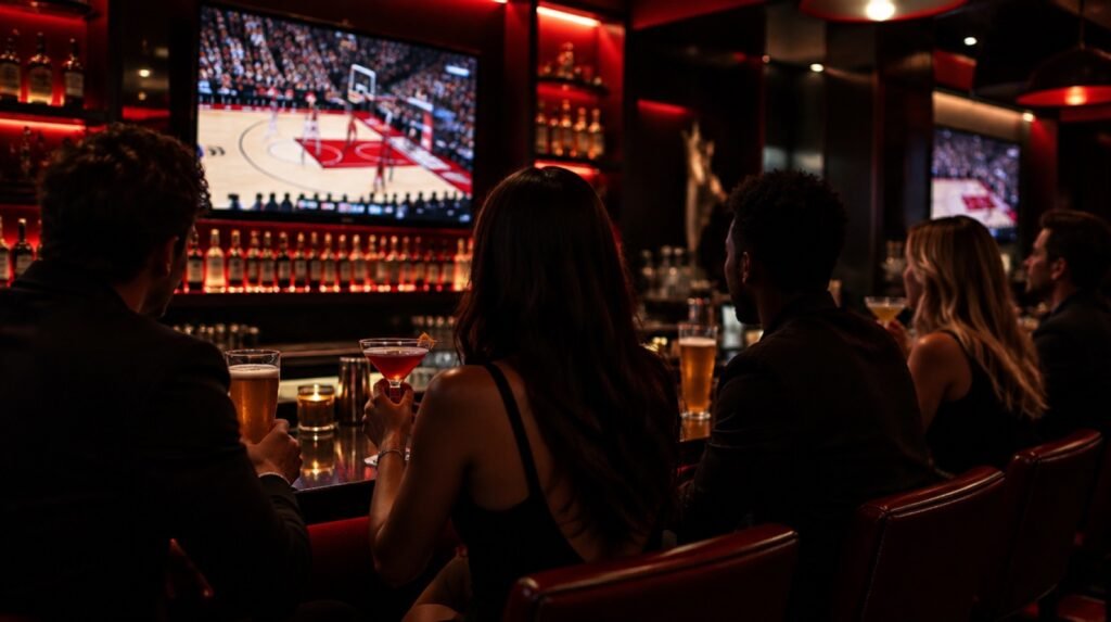 Guests at the bar watching a game