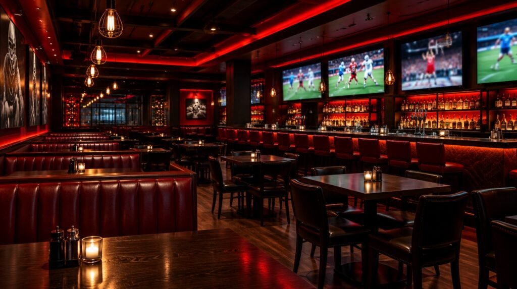 Interior of The Locker Room dining room and bar