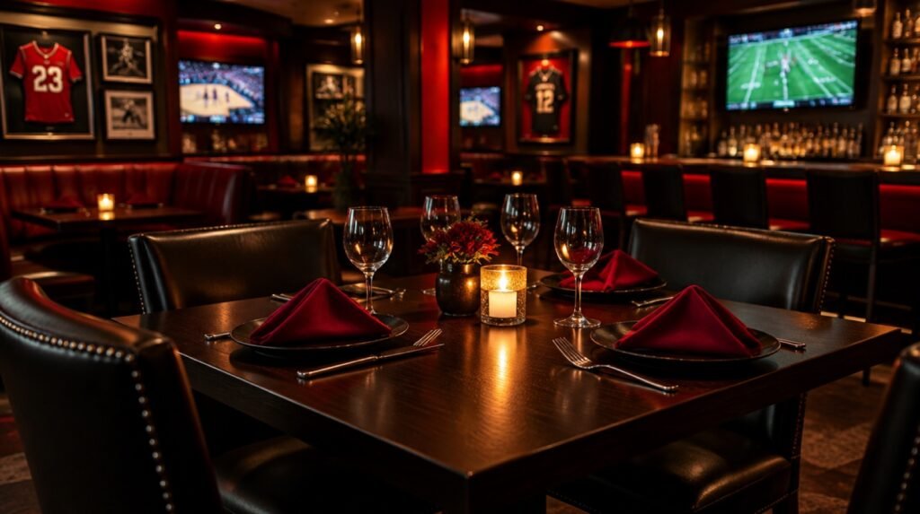 Reserved table setup at The Locker Room